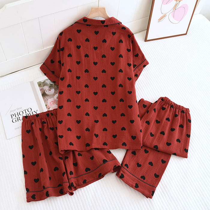 Ownkoti Heart Print Pure Cotton Pajama Set(3PCS) - image 2