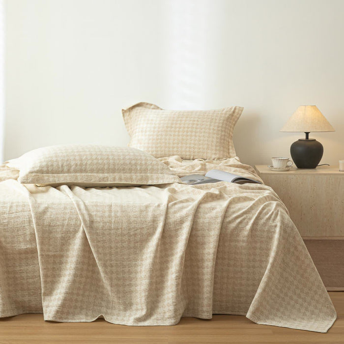 Ownkoti Houndstooth Textured Cotton Linen Bedspread - Bedspread with 2PCS Pillowcases - King - image 0