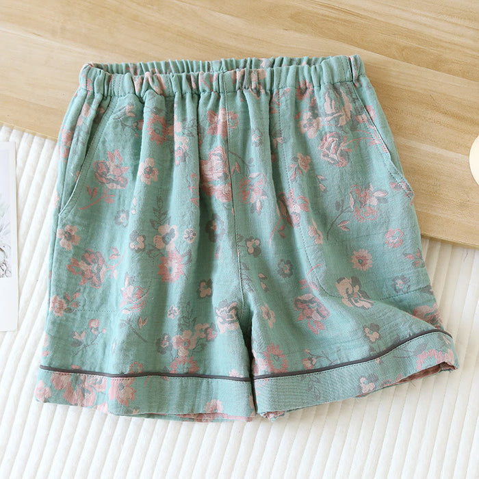 Ownkoti Jacquard Floral Cotton Gauze Summer Pajama Shorts