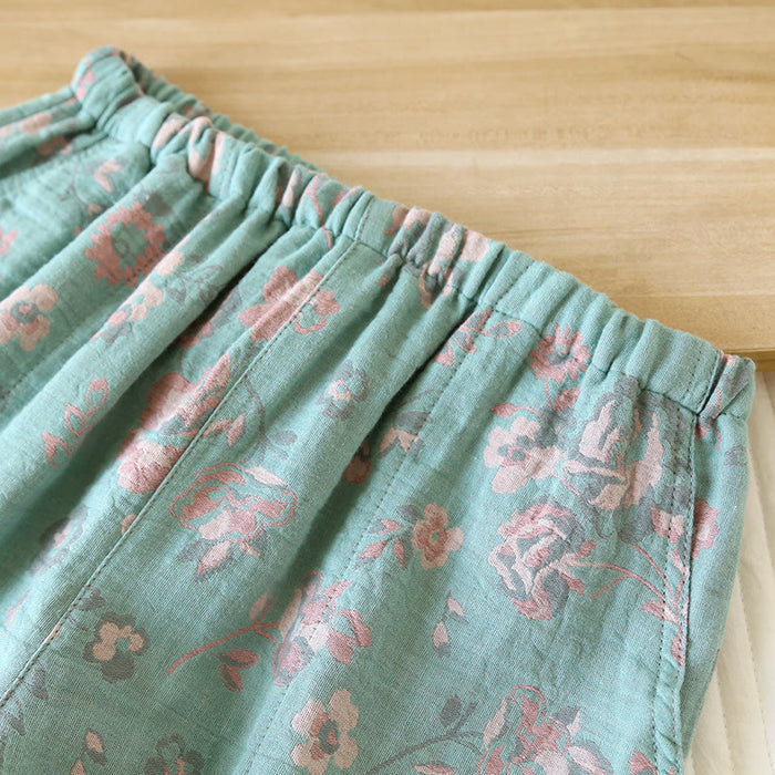 Ownkoti Jacquard Floral Cotton Gauze Summer Pajama Shorts