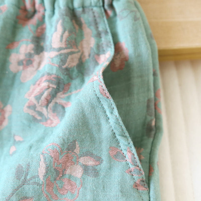 Ownkoti Jacquard Floral Cotton Gauze Summer Pajama Shorts