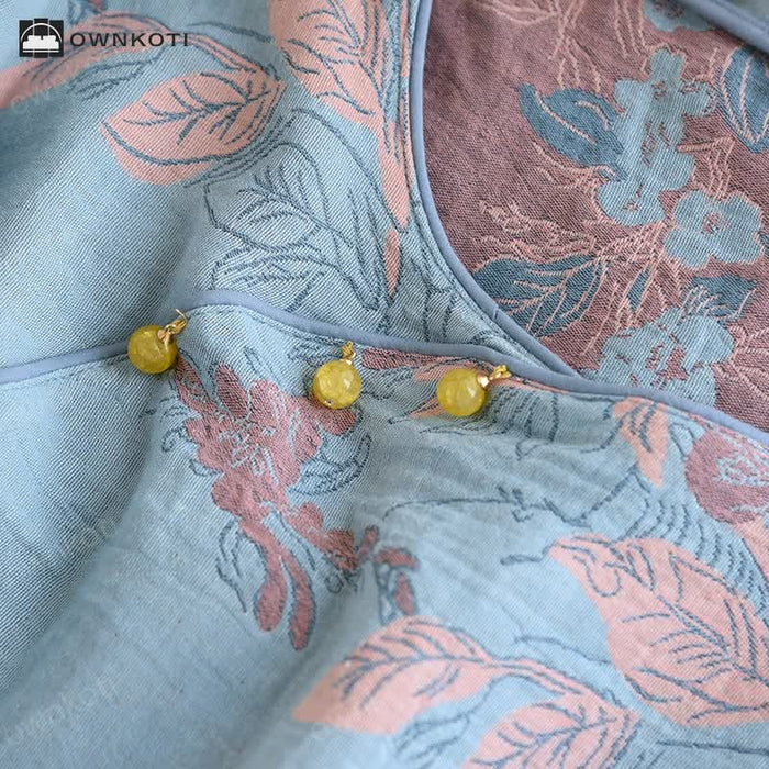 Ownkoti Jacquard Floral Cotton Round-neck Loungewear Set