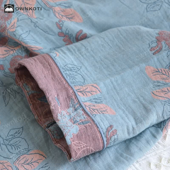 Ownkoti Jacquard Floral Cotton Round-neck Loungewear Set