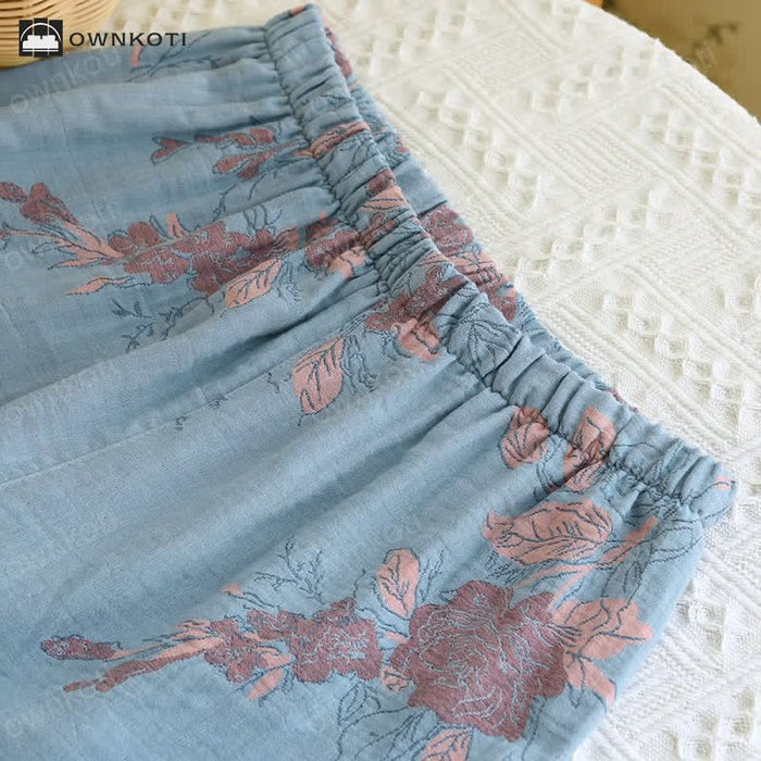 Ownkoti Jacquard Floral Cotton Round-neck Loungewear Set