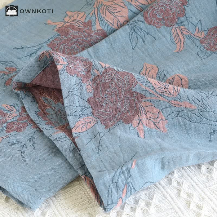 Ownkoti Jacquard Floral Cotton Round-neck Loungewear Set
