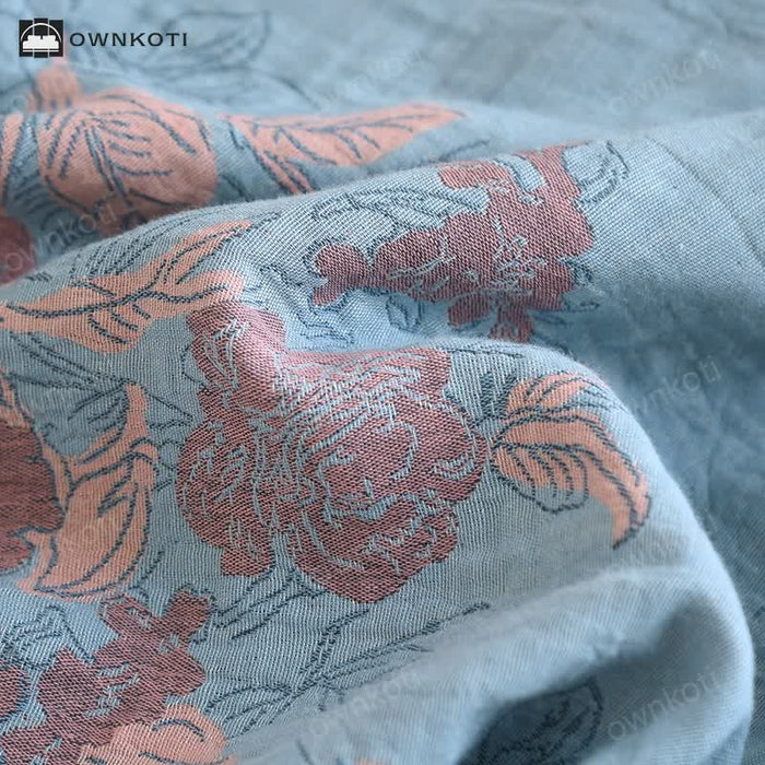 Ownkoti Jacquard Floral Cotton Round-neck Loungewear Set