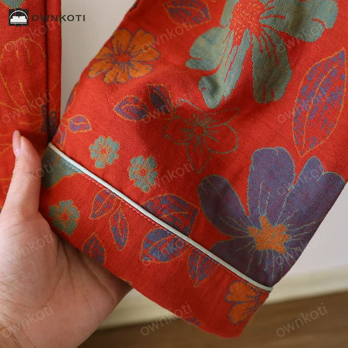 Ownkoti Jacquard Floral Cotton Short-sleeve Pajama Set