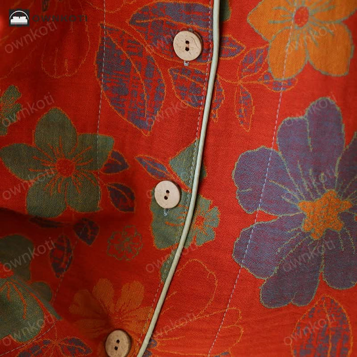 Ownkoti Jacquard Floral Cotton Short-sleeve Pajama Set