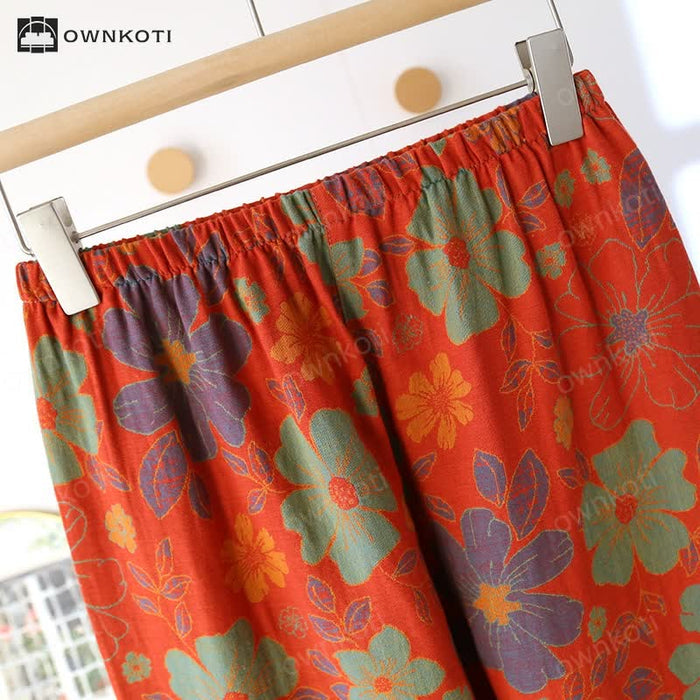 Ownkoti Jacquard Floral Cotton Short-sleeve Pajama Set