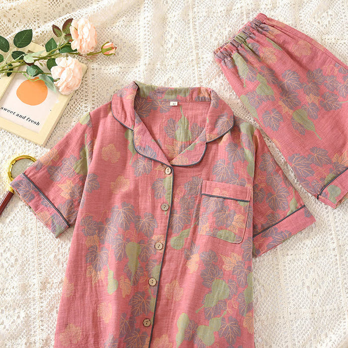 Ownkoti Jacquard Gourd Cotton Gauze Pajama Set