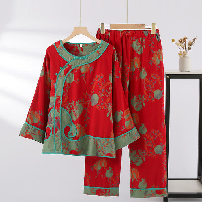 Ownkoti Jacquard Pomegranate Cotton Gauze Nightwear Set