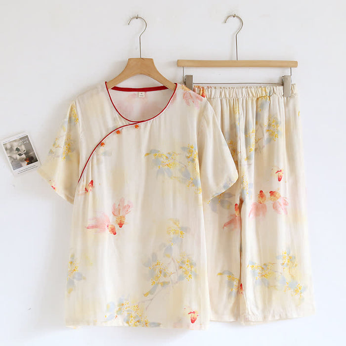 Ownkoti Koi Floral Bamboo Fiber Short Sleeve Pajama Set