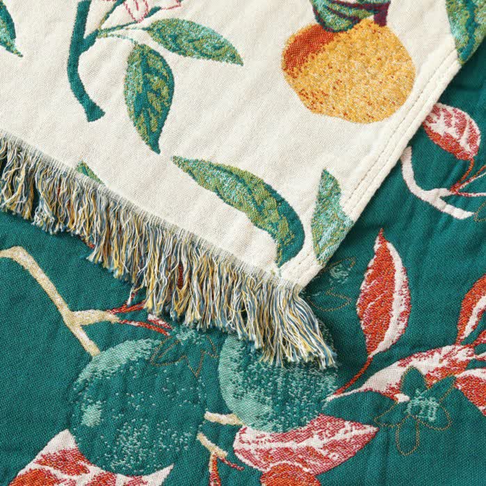 Ownkoti Lemon Print Cotton Gauze Tassel Reversible Quilt