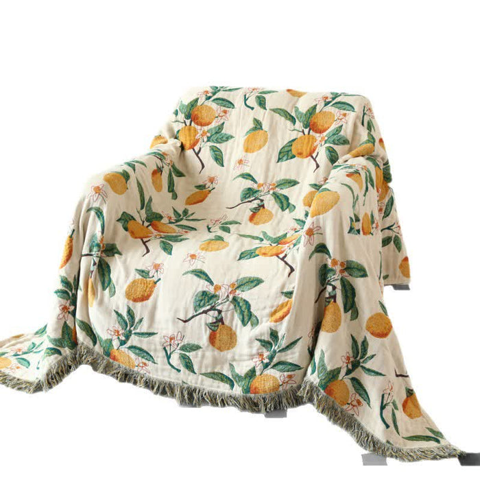 Ownkoti Lemon Print Cotton Gauze Tassel Reversible Quilt