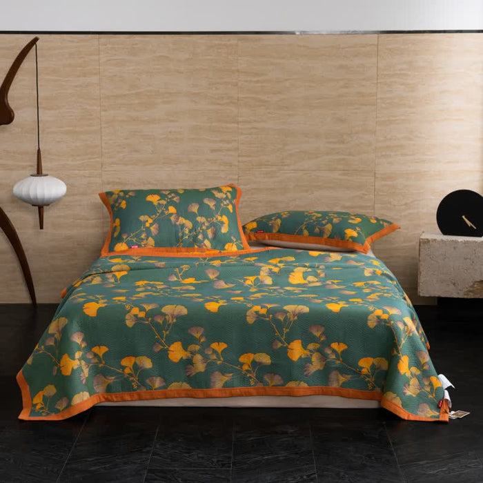 Ownkoti Luxurious Cotton Gauze Ginkgo Leaf Quilt - Quilt with 2pcs Pillow Towels - King - image 1