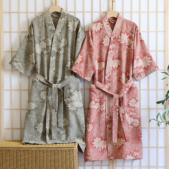 Ownkoti Maple Leaf Cotton Gauze Kimono Robe