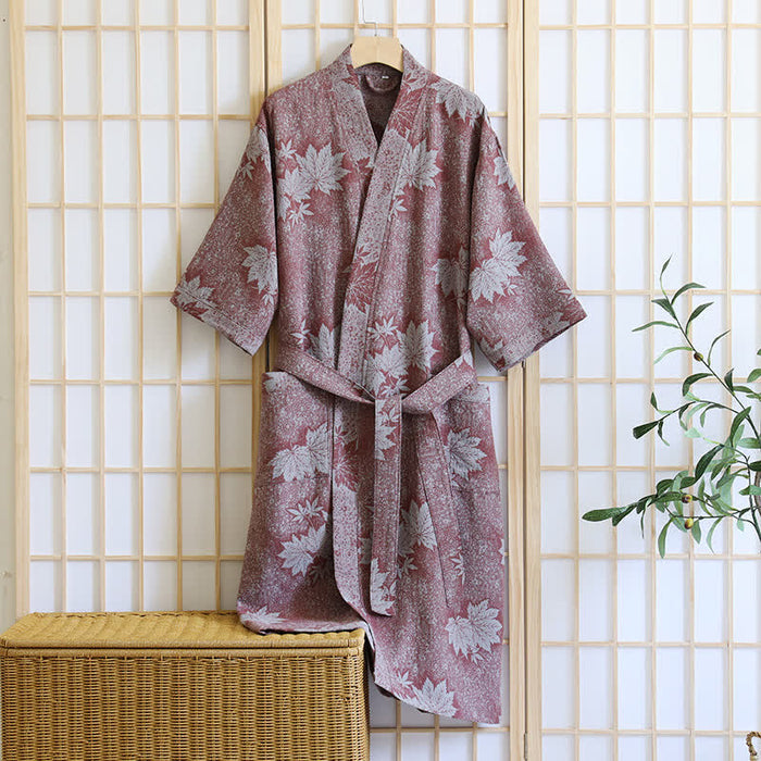 Ownkoti Maple Leaf Cotton Gauze Kimono Robe
