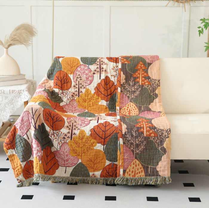 Ownkoti Maple Leaf Cotton Gauze Reversible Blanket