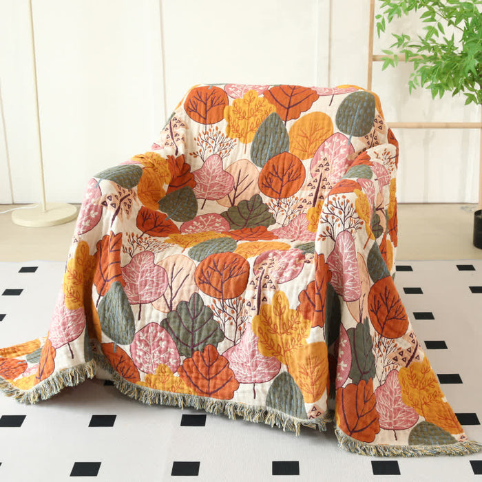 Ownkoti Maple Leaf Cotton Gauze Reversible Blanket