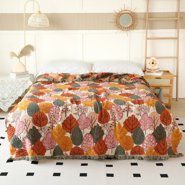 Ownkoti Maple Leaf Cotton Gauze Reversible Blanket