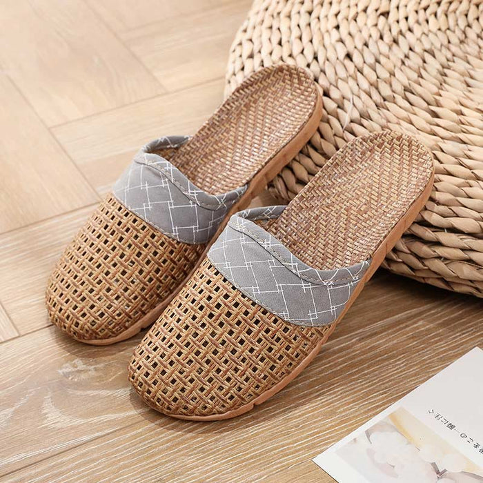 Ownkoti Modern Hollow-out Anti-slip Flax Slippers - Gray - 3XL - image 0