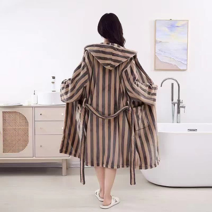 Ownkoti Modern Line Comfy Fleece Hooded Bathrobe