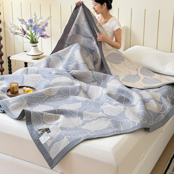 Ownkoti Mulberry Leaf Print Cotton Triple Gauze Quilt