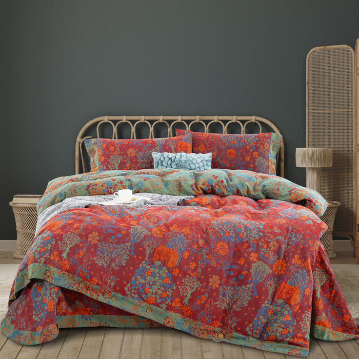 Ownkoti Natural Cotton Gauze Button Bedding Sets (4PCS)