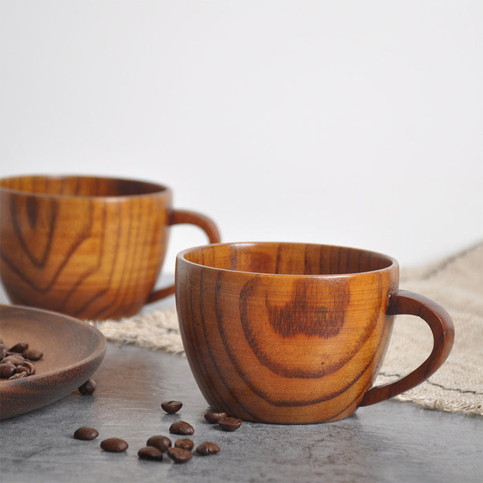 Natural Wooden Tea Cup with Handle (2PCS)