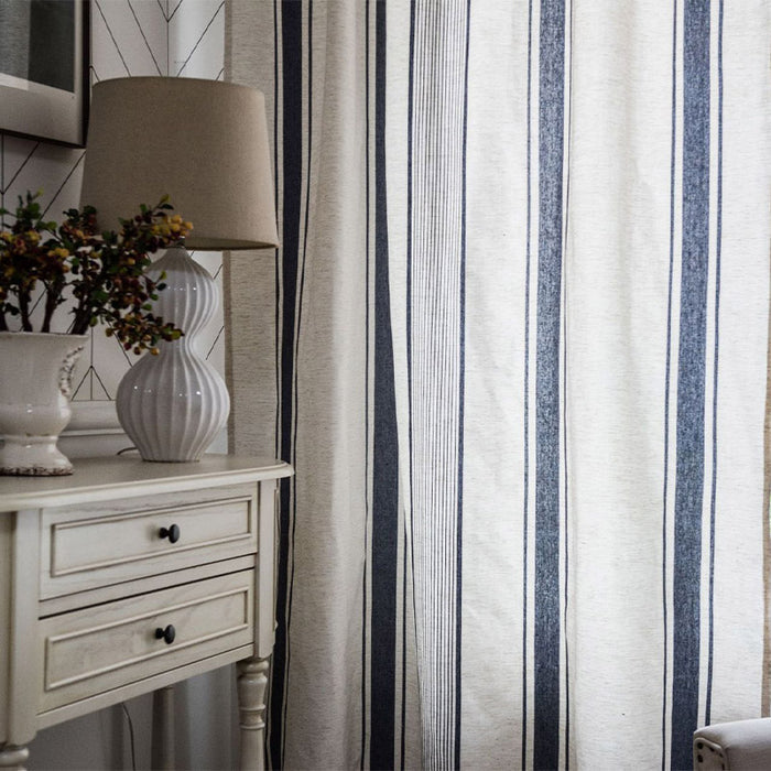 Navy & Beige Striped Semi-Blackout Curtains