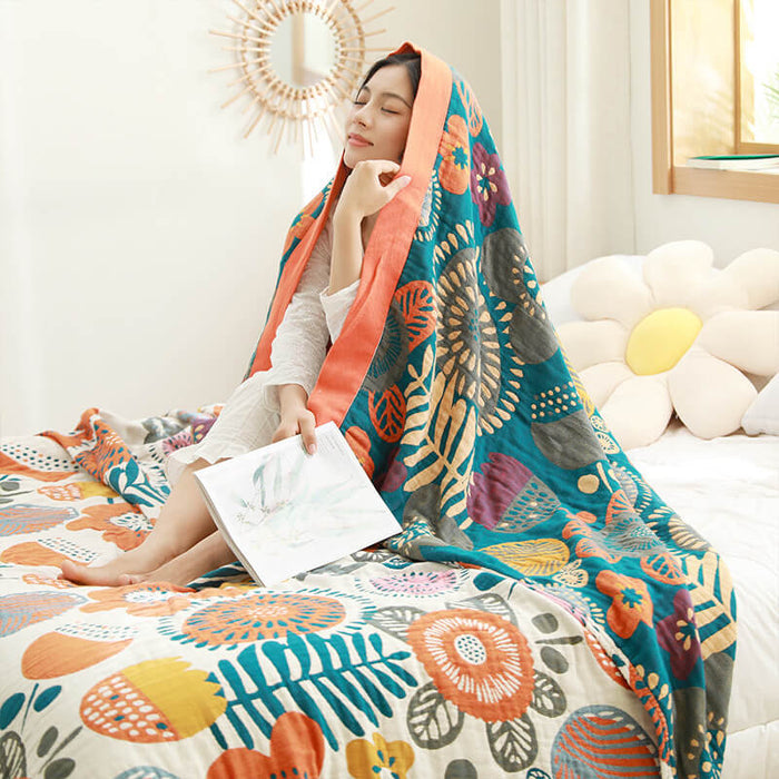 Ownkoti Orange Cartoon Flower Pattern Cotton Quilt Quilts Ownkoti 1