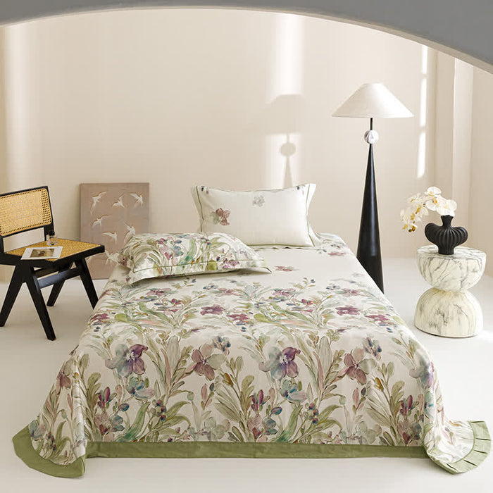 Ownkoti Orchid Print Cool Natural Fiber Bedspread - Green - 2PCS Pillowcases - 19" x 29" - image 0