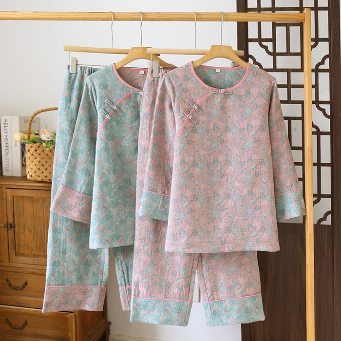 Ownkoti Oriental Floral Cotton Gauze Jacquard Pajamas