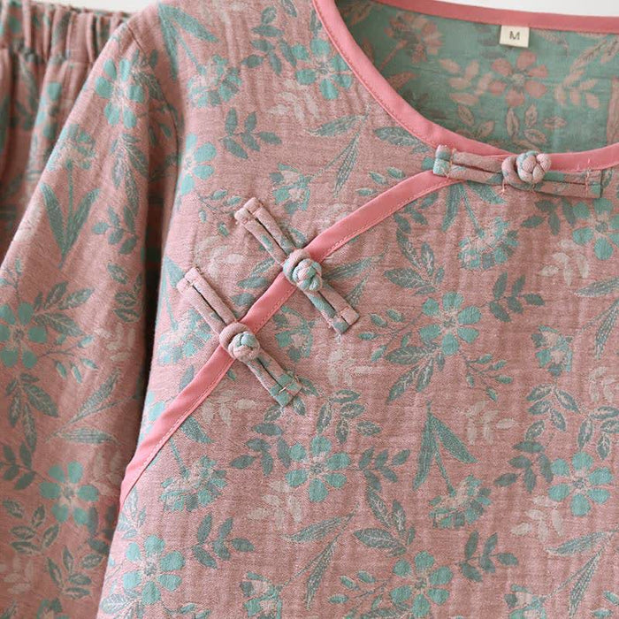 Ownkoti Oriental Floral Cotton Gauze Jacquard Pajamas