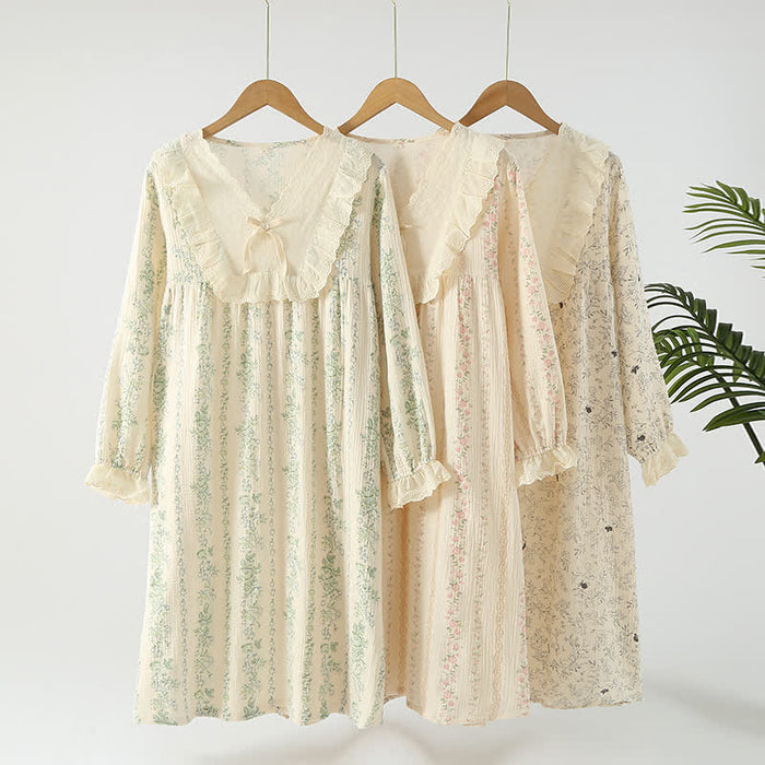 Ownkoti Pastoral Cotton Double Layers Gauze Nightgown