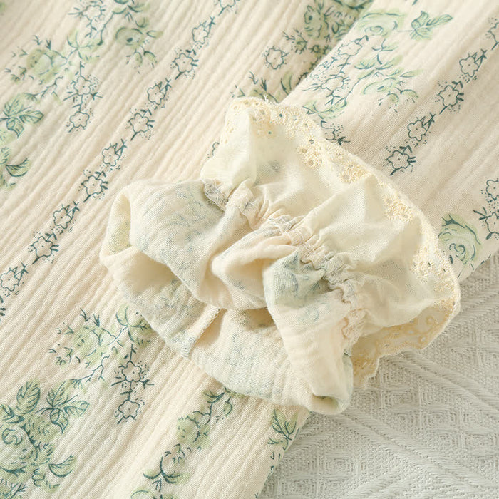 Ownkoti Pastoral Cotton Double Layers Gauze Nightgown