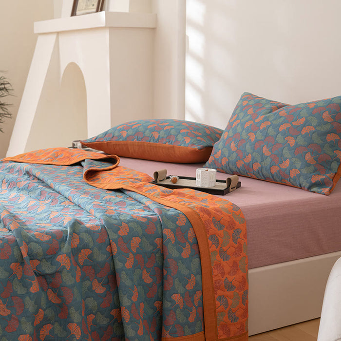Ownkoti Pastoral Ginkgo Leaf Pattern Cotton Reversible Quilt - image 3
