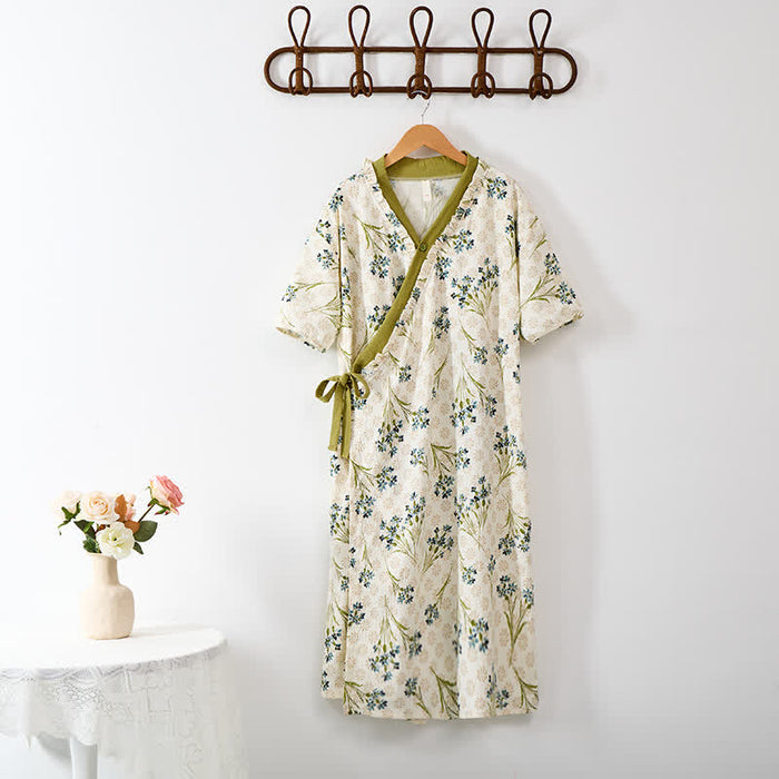 Ownkoti Pastoral Padded Short Sleeve Tie-Back Nightgown with Pocket - XXL - image 1
