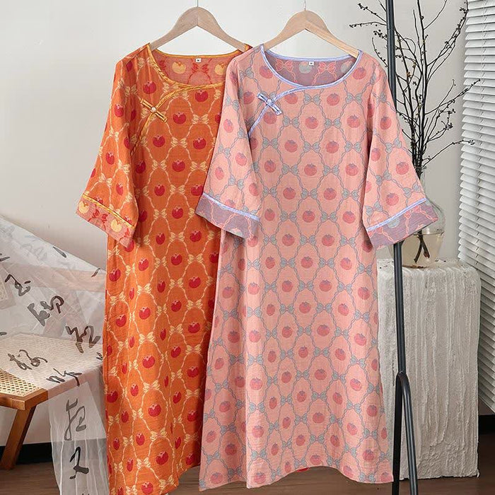 Ownkoti Persimmon Bow Cotton Gauze Jacquard Nightdress