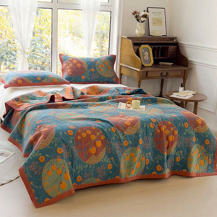 Ownkoti Persimmon Flower Cotton Double Side Quilt