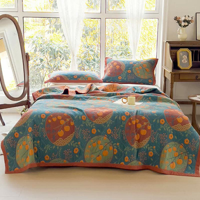 Ownkoti Persimmon Flower Cotton Double Side Quilt