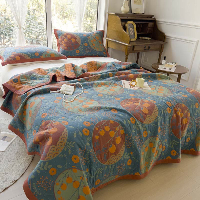Ownkoti Persimmon Flower Cotton Double Side Quilt
