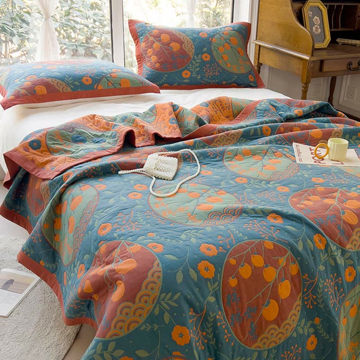 Ownkoti Persimmon Flower Cotton Double Side Quilt