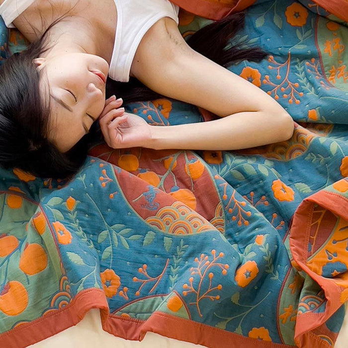 Ownkoti Persimmon Flower Cotton Double Side Quilt