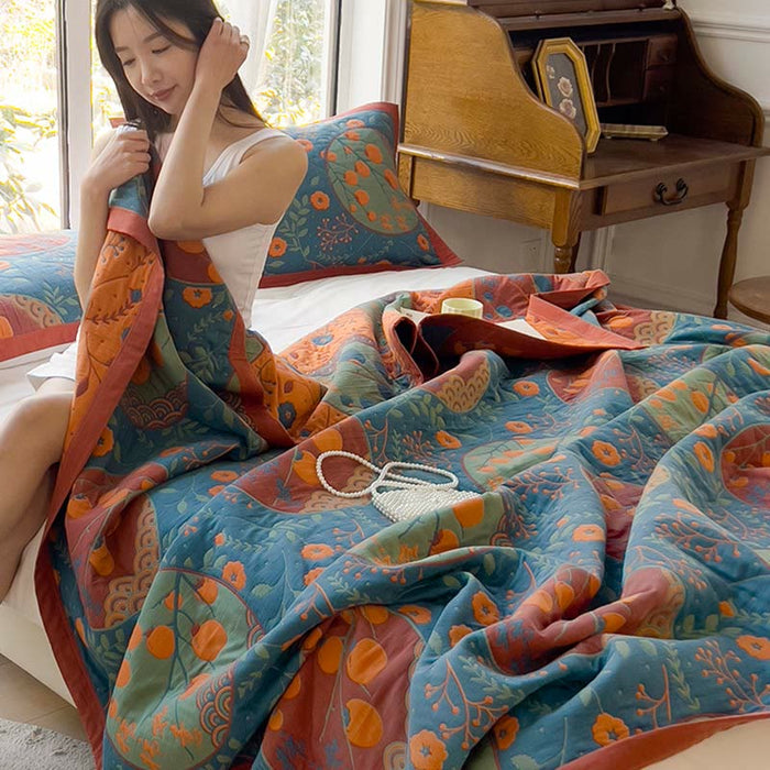 Ownkoti Persimmon Flower Cotton Double Side Quilt