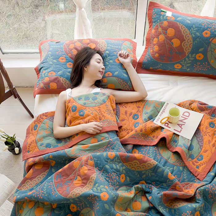 Ownkoti Persimmon Flower Cotton Double Side Quilt