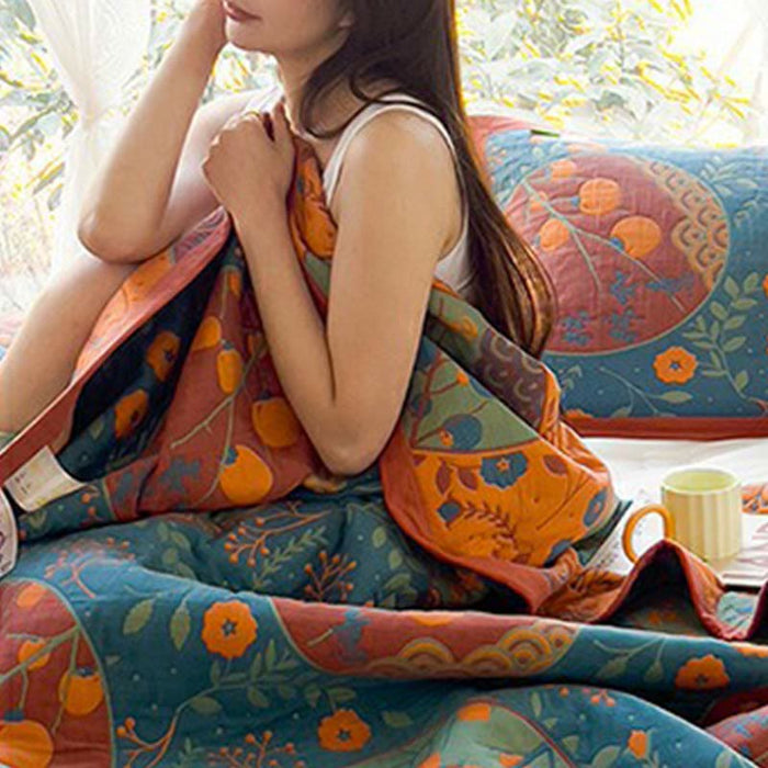 Ownkoti Persimmon Flower Cotton Double Side Quilt