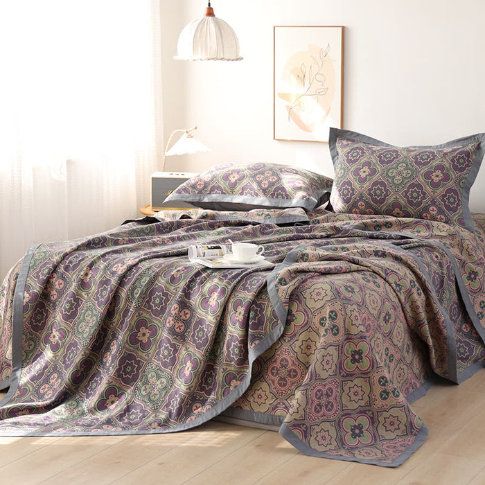 Ownkoti Petal Flower Pattern Cotton Reversible Quilt - Quilt with 2pcs Pillowcases - Purple - King - image 0