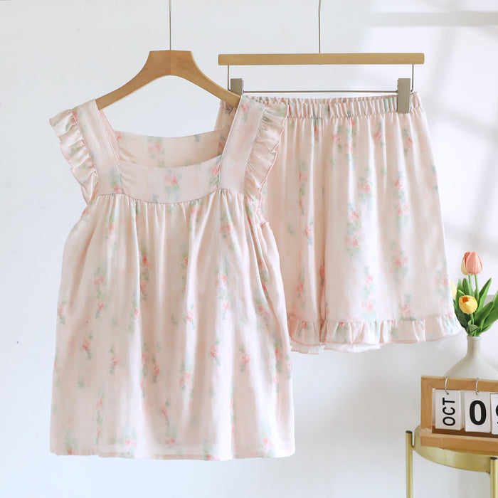 Ownkoti Pink Floral Ruffle Padded Camisole Loungewear Set - XL - image 0
