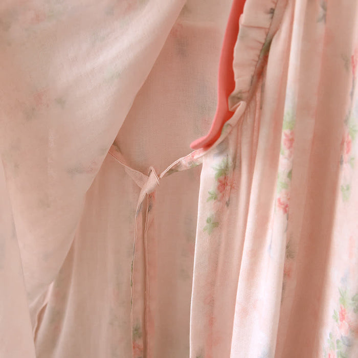 Ownkoti Pink Floral Short Sleeve Cross-front Nightdress
